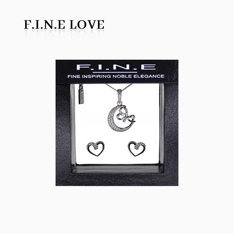 F.I.N.E LOVE鑲立方氧化鋯耳環和吊墜套裝
